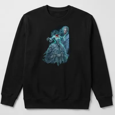 Detailed horror art of Marie Antoinette as a ghost in an elegant gown — printed on a unisex sweatshirt