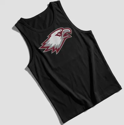 Bold graphic of an eagle head in maroon, gray, and white for Marjory Stoneman Douglas Eagles — printed on a tank top