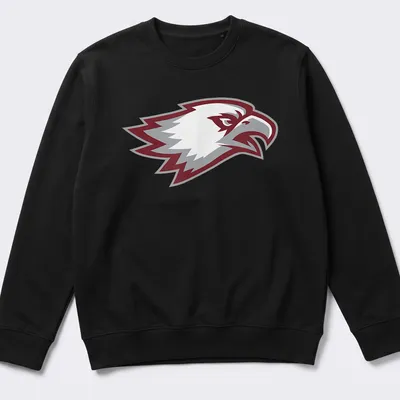 Bold graphic of an eagle head in maroon, gray, and white for Marjory Stoneman Douglas Eagles — printed on a unisex sweatshirt