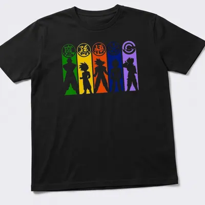 Silhouette of Saiyan characters with colorful text in a dynamic fusion stance
