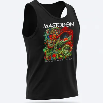 Psychedelic print with vibrant colors featuring a fantastical creature and text Master Of The Universe — printed on a tank top