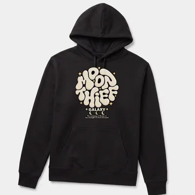 Cosmic typography shirt with the phrase about life's meaning in cream and black — printed on a unisex hoodie