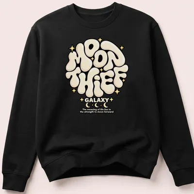 Cosmic typography shirt with the phrase about life's meaning in cream and black — printed on a unisex sweatshirt