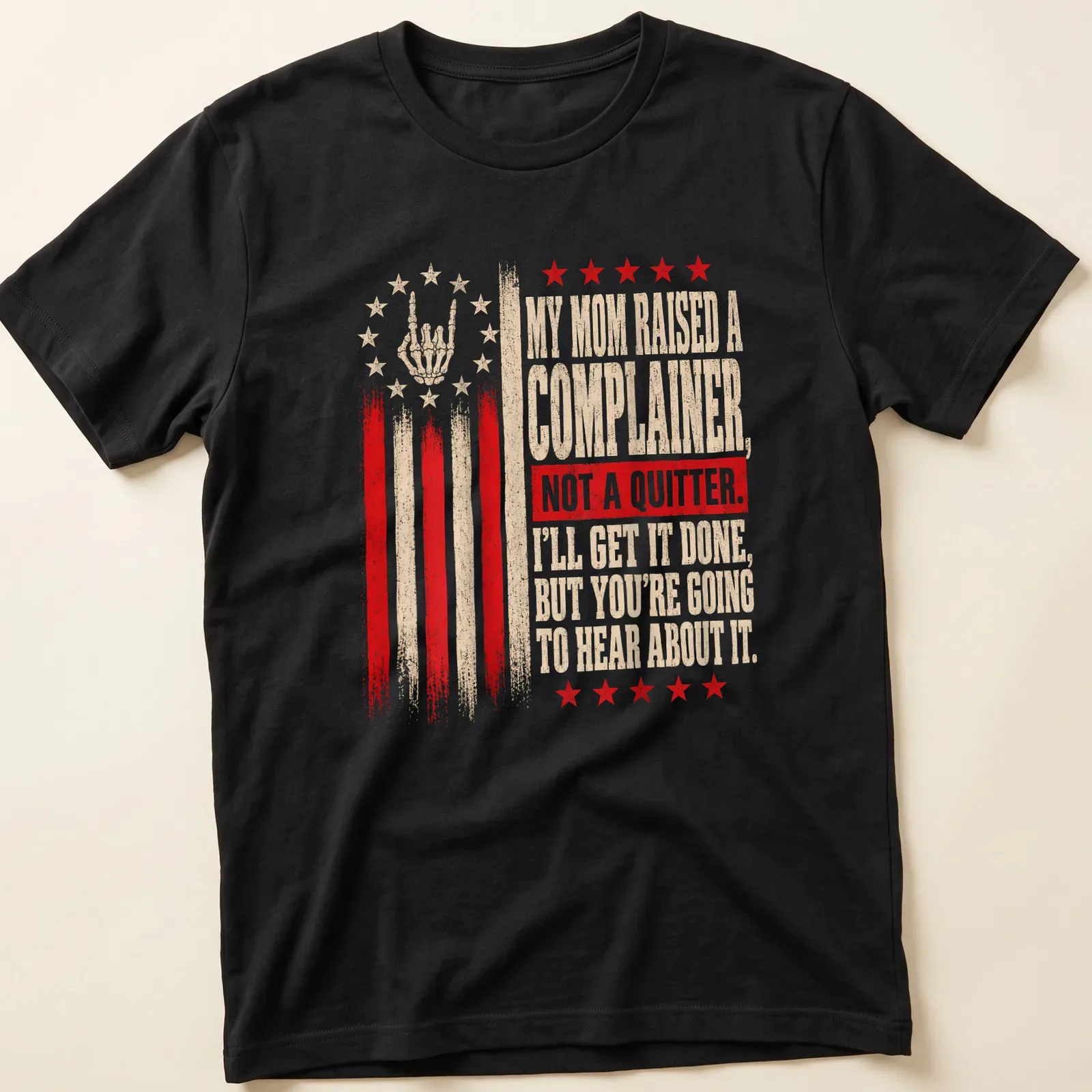Distressed vintage t-shirt with humorous text and a skeleton hand gesture — printed on a unisex t-shirt