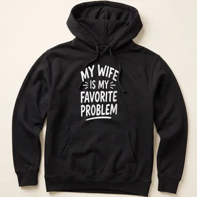 White text graphic reading 'My Wife Is My Favorite Problem' on — printed on a unisex hoodie