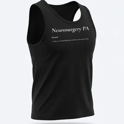 Simple text t-shirt with Neurosurgery PA printed in bold black on white — printed on a tank top