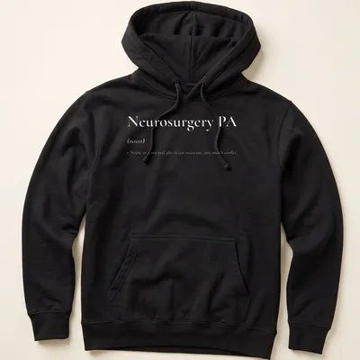 Simple text t-shirt with Neurosurgery PA printed in bold black on white — printed on a unisex hoodie