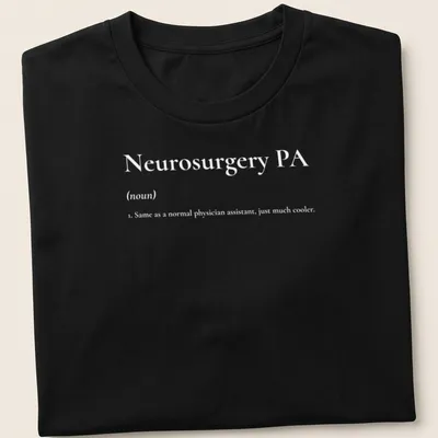 Simple text t-shirt with Neurosurgery PA printed in bold black on white