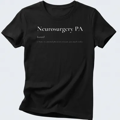 Simple text t-shirt with Neurosurgery PA printed in bold black on white — printed on a women's shirt