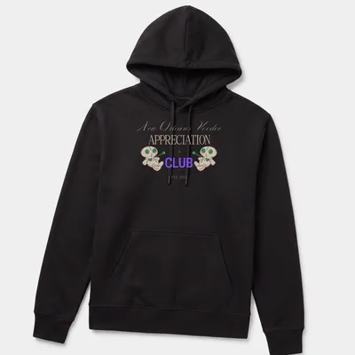 Playful cartoon voodoo dolls with text for New Orleans Voodoo Appreciation Club. — printed on a unisex hoodie