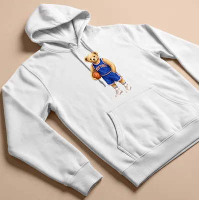 Realistic print of a teddy bear basketball player with New York text — printed on a unisex hoodie