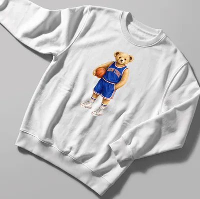 Realistic print of a teddy bear basketball player with New York text — printed on a unisex sweatshirt