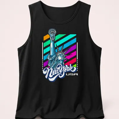 Colorful graphic of the Statue of Liberty with New York text — printed on a tank top