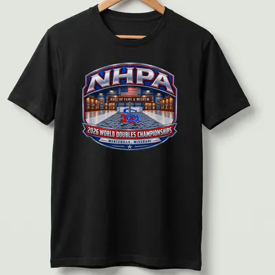 Vintage badge tee featuring NHPA 2026 World Doubles Championships details