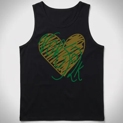 Heart-shaped Norfolk design in handwritten typography — printed on a tank top