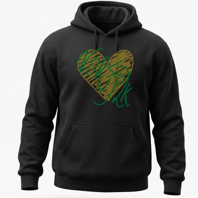 Heart-shaped Norfolk design in handwritten typography — printed on a unisex hoodie