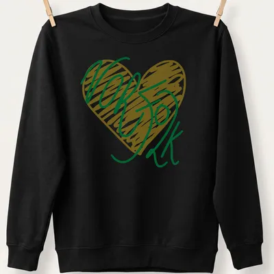 Heart-shaped Norfolk design in handwritten typography — printed on a unisex sweatshirt