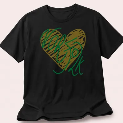Heart-shaped Norfolk design in handwritten typography