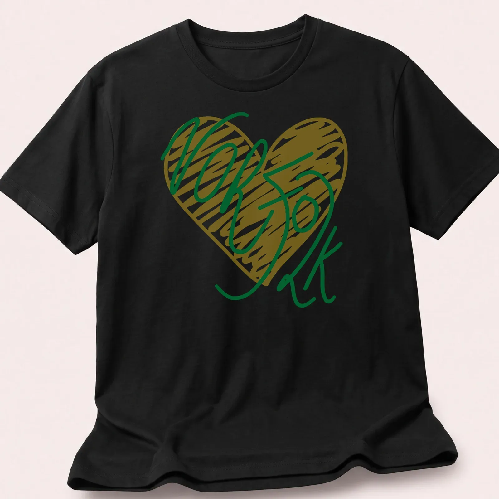 Heart-shaped Norfolk design in handwritten typography — printed on a unisex t-shirt