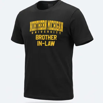 Bold collegiate Northern Michigan University Brother In-Law t-shirt in yellow and white