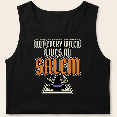 Bold Halloween quote t-shirt featuring a witch hat and stars in vibrant colors. — printed on a tank top