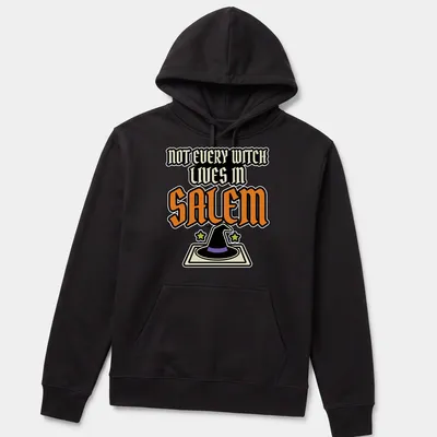Bold Halloween quote t-shirt featuring a witch hat and stars in vibrant colors. — printed on a unisex hoodie