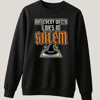 Bold Halloween quote t-shirt featuring a witch hat and stars in vibrant colors. — printed on a unisex sweatshirt