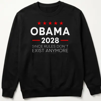 Bold typographic shirt with red stars and humorous political text — printed on a unisex sweatshirt