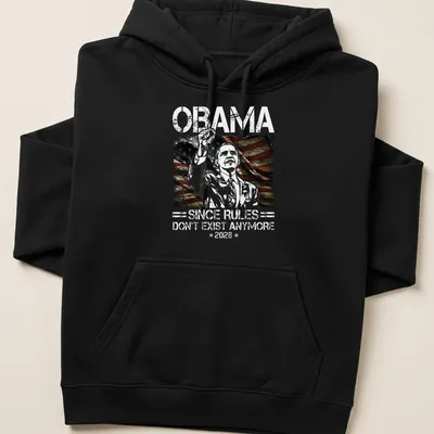 Vintage distressed shirt with humorous political text and a person raising a hand — printed on a unisex hoodie