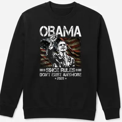 Vintage distressed shirt with humorous political text and a person raising a hand — printed on a unisex sweatshirt