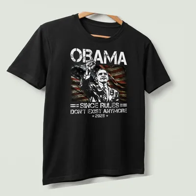 Vintage distressed shirt with humorous political text and a person raising a hand — printed on a unisex t-shirt (angled view)