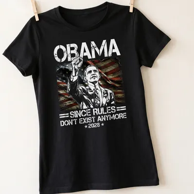 Vintage distressed shirt with humorous political text and a person raising a hand — printed on a women's shirt