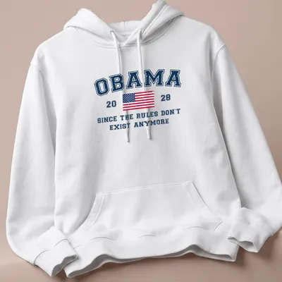 Distressed vintage t-shirt featuring Obama 2028 text and American flag design — printed on a unisex hoodie