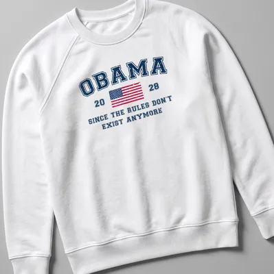 Distressed vintage t-shirt featuring Obama 2028 text and American flag design — printed on a unisex sweatshirt