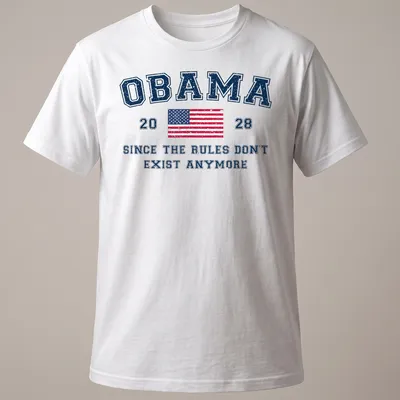 Distressed vintage t-shirt featuring Obama 2028 text and American flag design