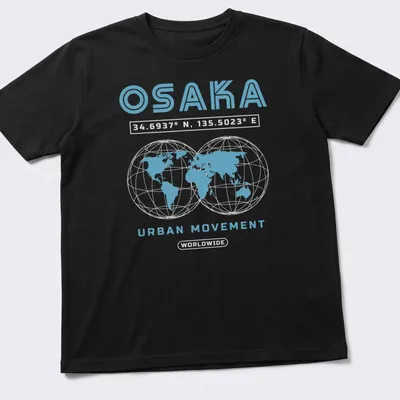 Modern minimalist t-shirt with Osaka coordinates and urban movement text