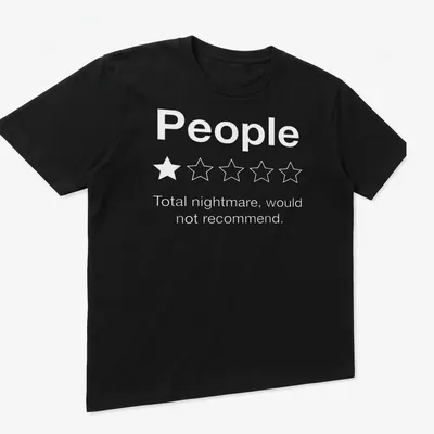Sarcastic T-shirt with minimalist text and star graphics in white and light gray — printed on a unisex t-shirt (angled view)