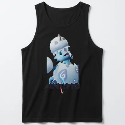3D cartoon of Pomegg Snowfield Form with playful colors and text — printed on a tank top