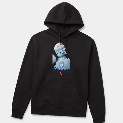 3D cartoon of Pomegg Snowfield Form with playful colors and text — printed on a unisex hoodie