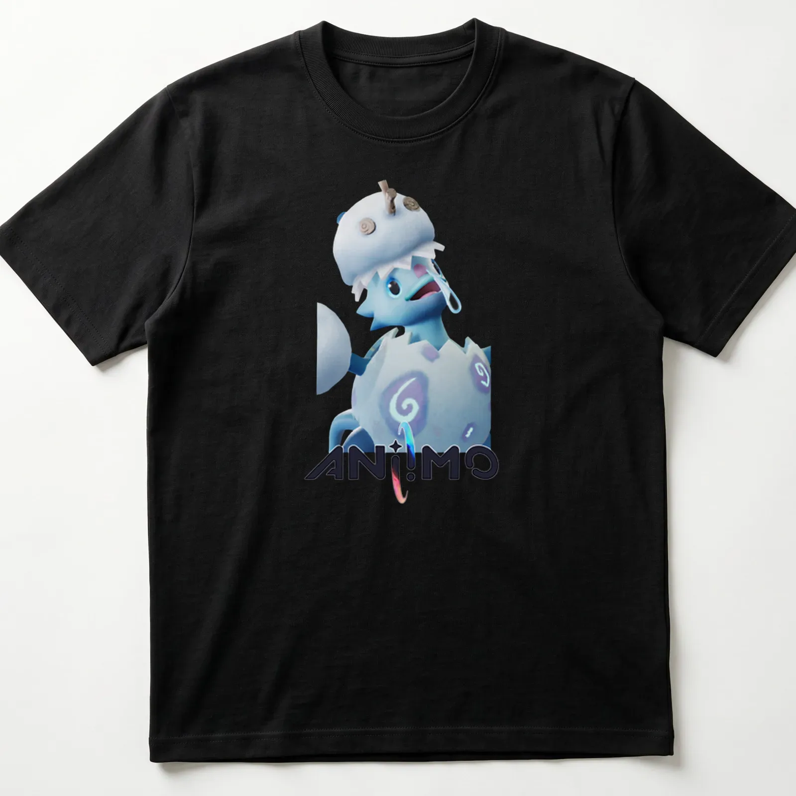 3D cartoon of Pomegg Snowfield Form with playful colors and text — printed on a unisex t-shirt