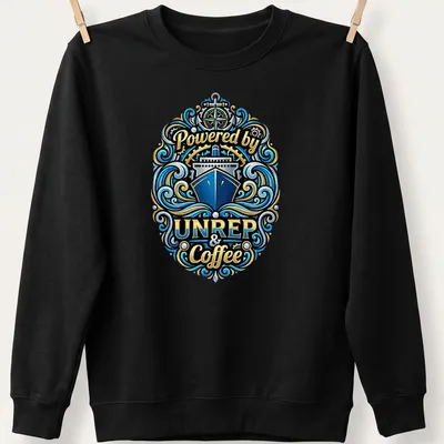 Vintage nautical t-shirt with ornate design featuring a ship and coffee theme — printed on a unisex sweatshirt