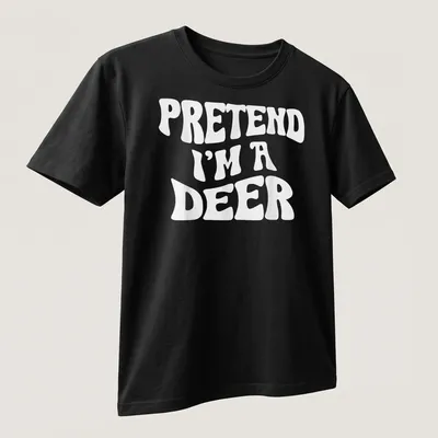 Playful Halloween t-shirt with the text 'Pretend I'm A Deer' and a deer silhouette. — printed on a unisex t-shirt (angled view)