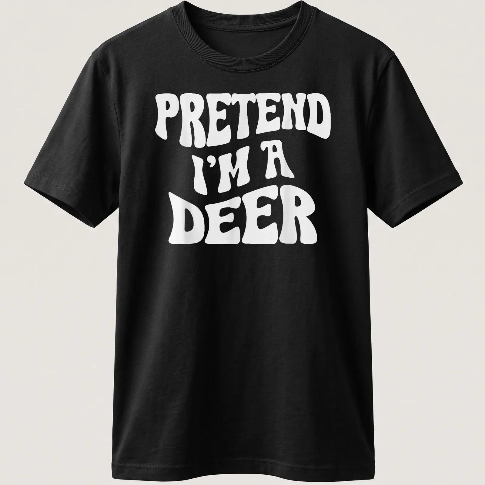 Playful Halloween t-shirt with the text 'Pretend I'm A Deer' and a deer silhouette. — printed on a unisex t-shirt