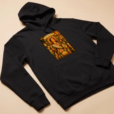 Frida Kahlo surrounded by cats with ornate text about cat royalty — printed on a unisex hoodie