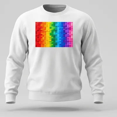 Abstract mosaic design of colorful building blocks in gradient hues — printed on a unisex sweatshirt