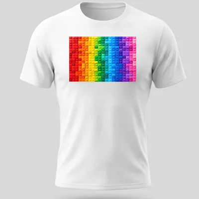 Abstract mosaic design of colorful building blocks in gradient hues