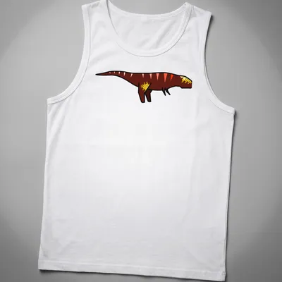 Minimalist red geometric Tyrannosaurus illustration on a t-shirt. — printed on a tank top