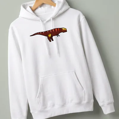 Minimalist red geometric Tyrannosaurus illustration on a t-shirt. — printed on a unisex hoodie