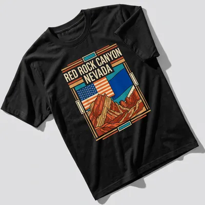 Retro graphic t-shirt featuring the Red Rock Canyon Nevada flag design