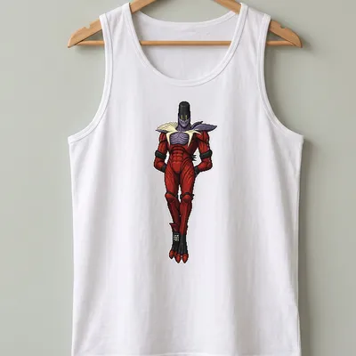 Pixel art of Rhulk from Destiny in red, black, purple, and white — printed on a tank top